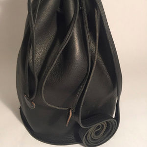 Baggu Black Leather Bucket Drawstring Bag